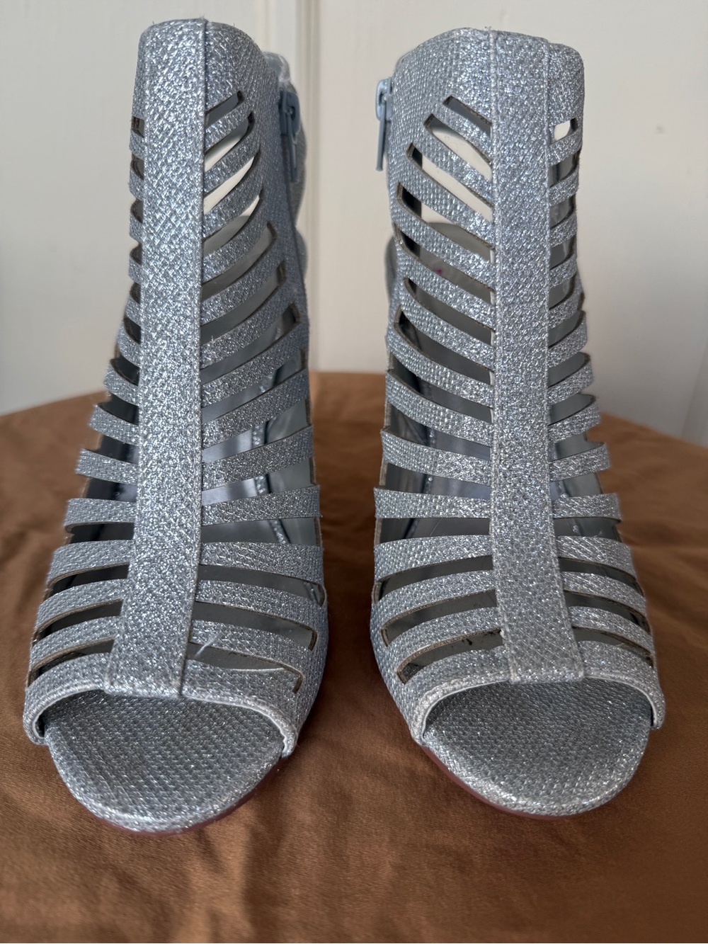 Glitter Strappy Peep-Toe High Heel Sandals - Silver